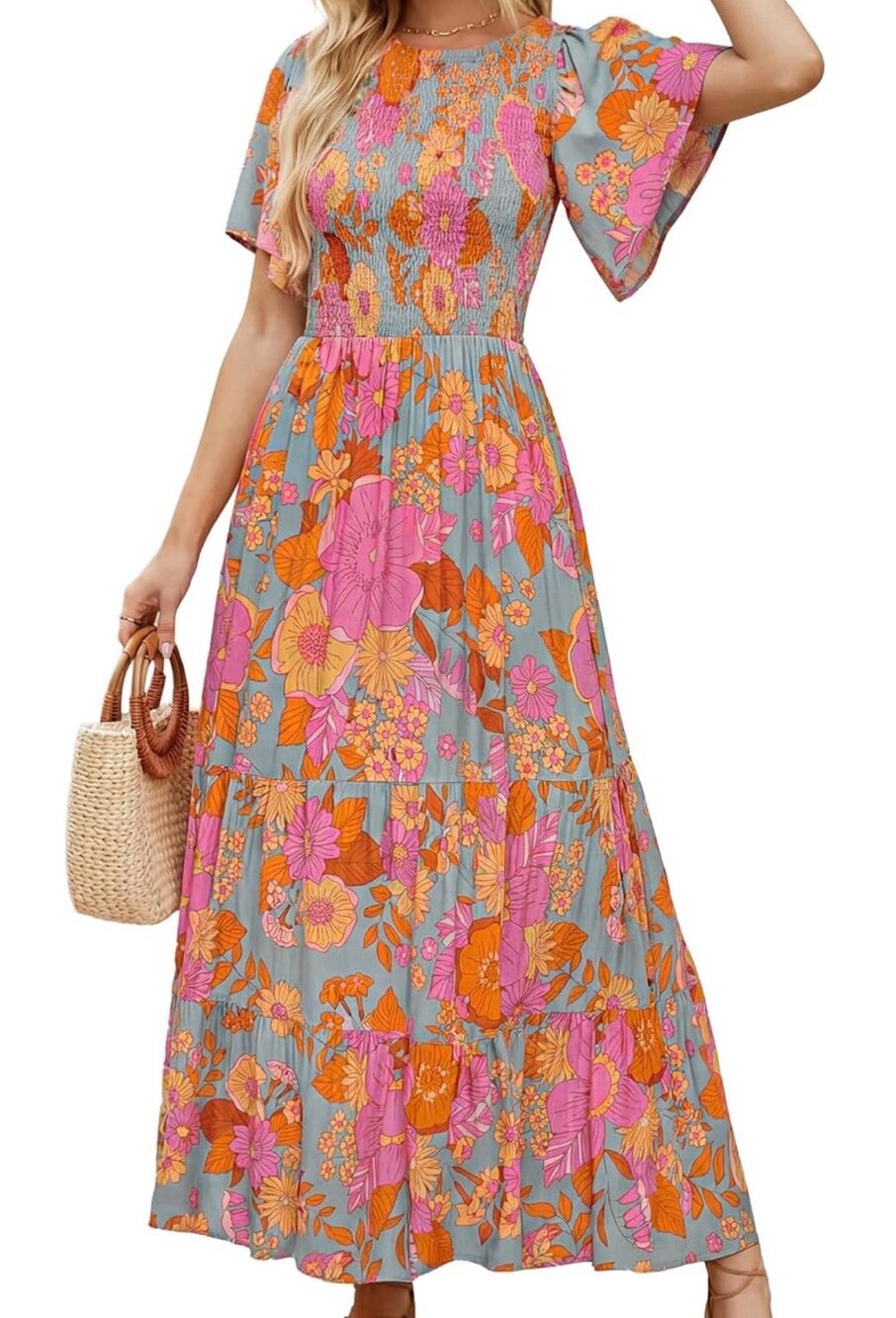 NWT Zesica Women's 2026 Summer Boho Floral Print Maxi Dress Size Medium